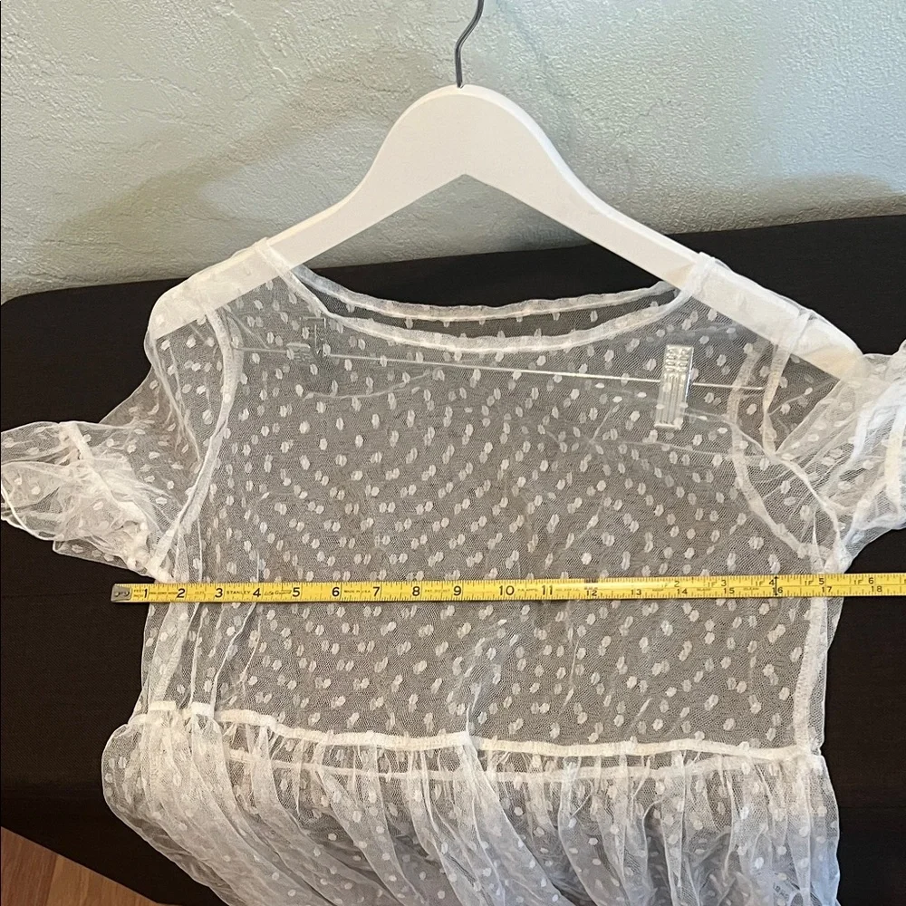 ( 0404) Women Sheer White Polka Dot See through Blouse / bikini cover - Picture 4 of 6